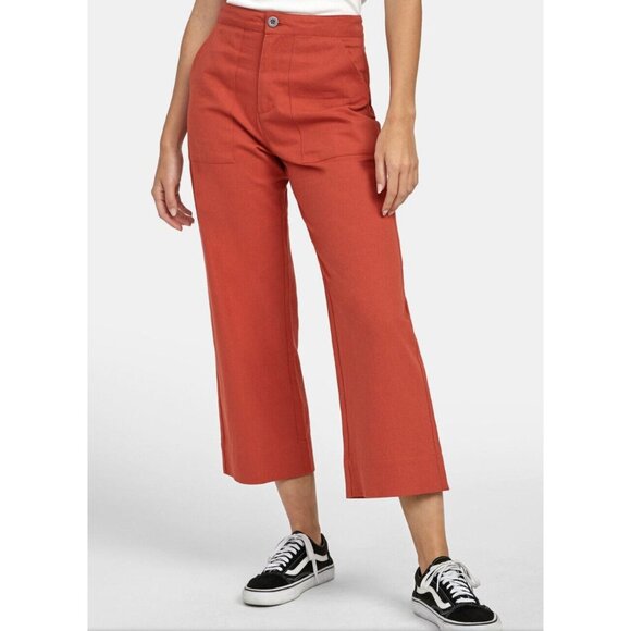 $62 RVCA Women’s Grade Relaxed Crop Leg Trouser Straight Pants Hot Coral Size 26 - Picture 3 of 6